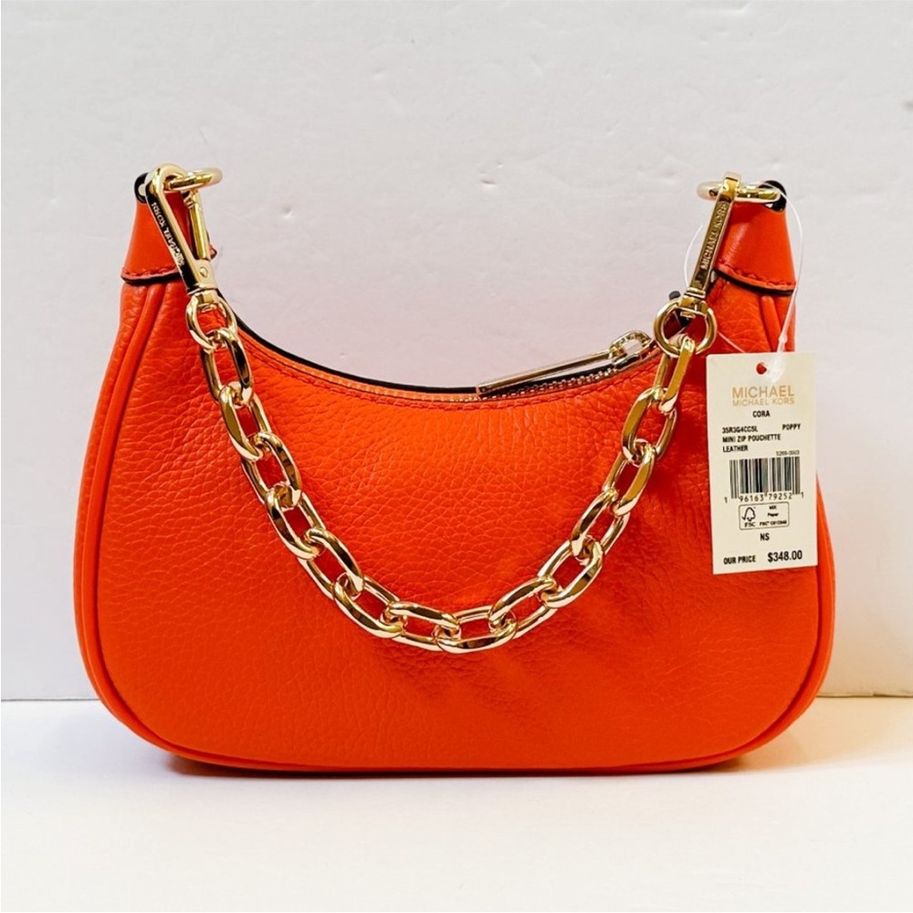 Michael Kors CORA MINI Zip Pouchette Shoulder Crossbody Bag Poppy - Picture 3 of 14